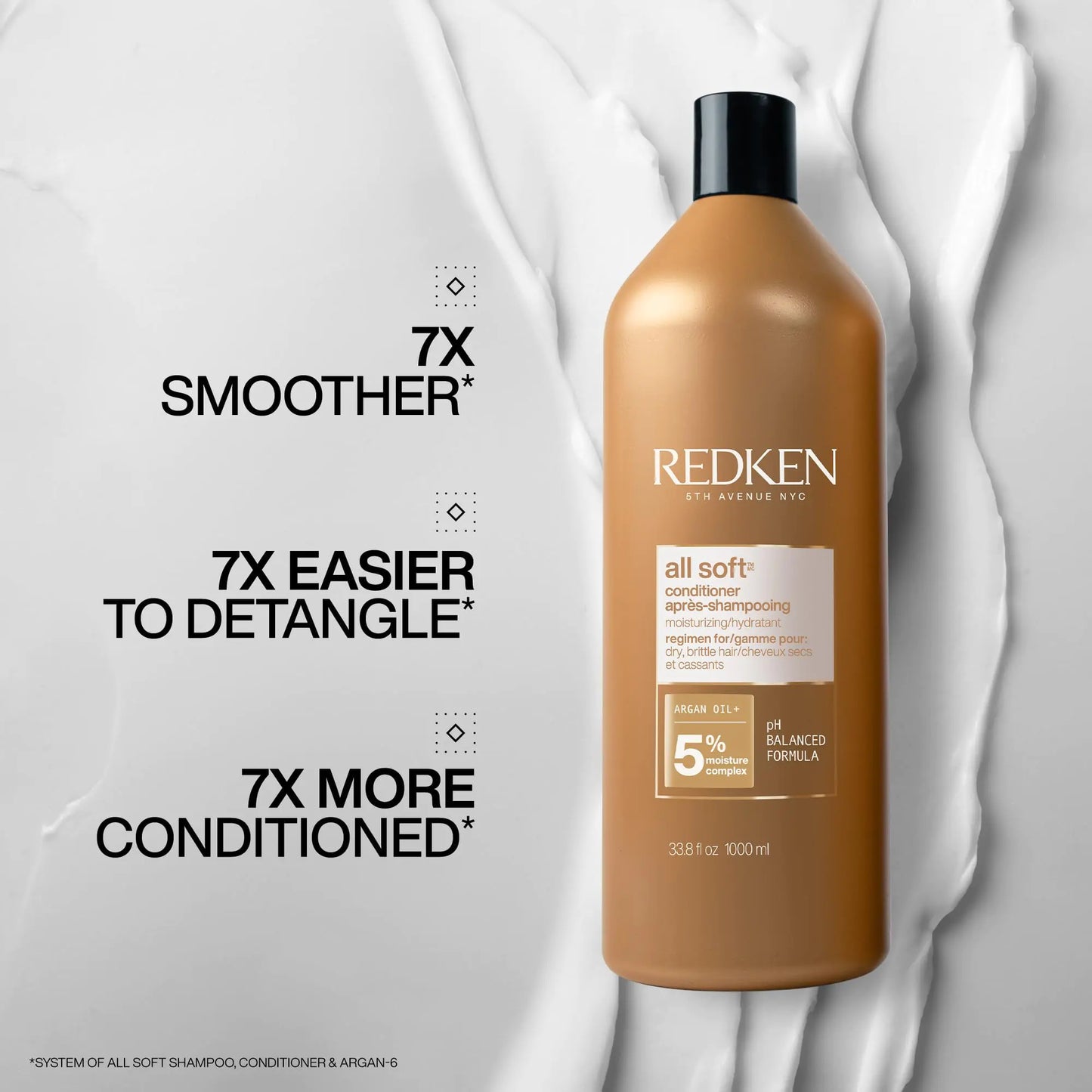 Redken All Soft Conditioner | Deeply Conditions and Hydrates | Softens, Smooths, and Adds Shine | Safe for Color-Treated Hair | Nourishing Shampoo for Dry Hair | With Argan Oil 33.8 Fl Oz (Pack of 1)