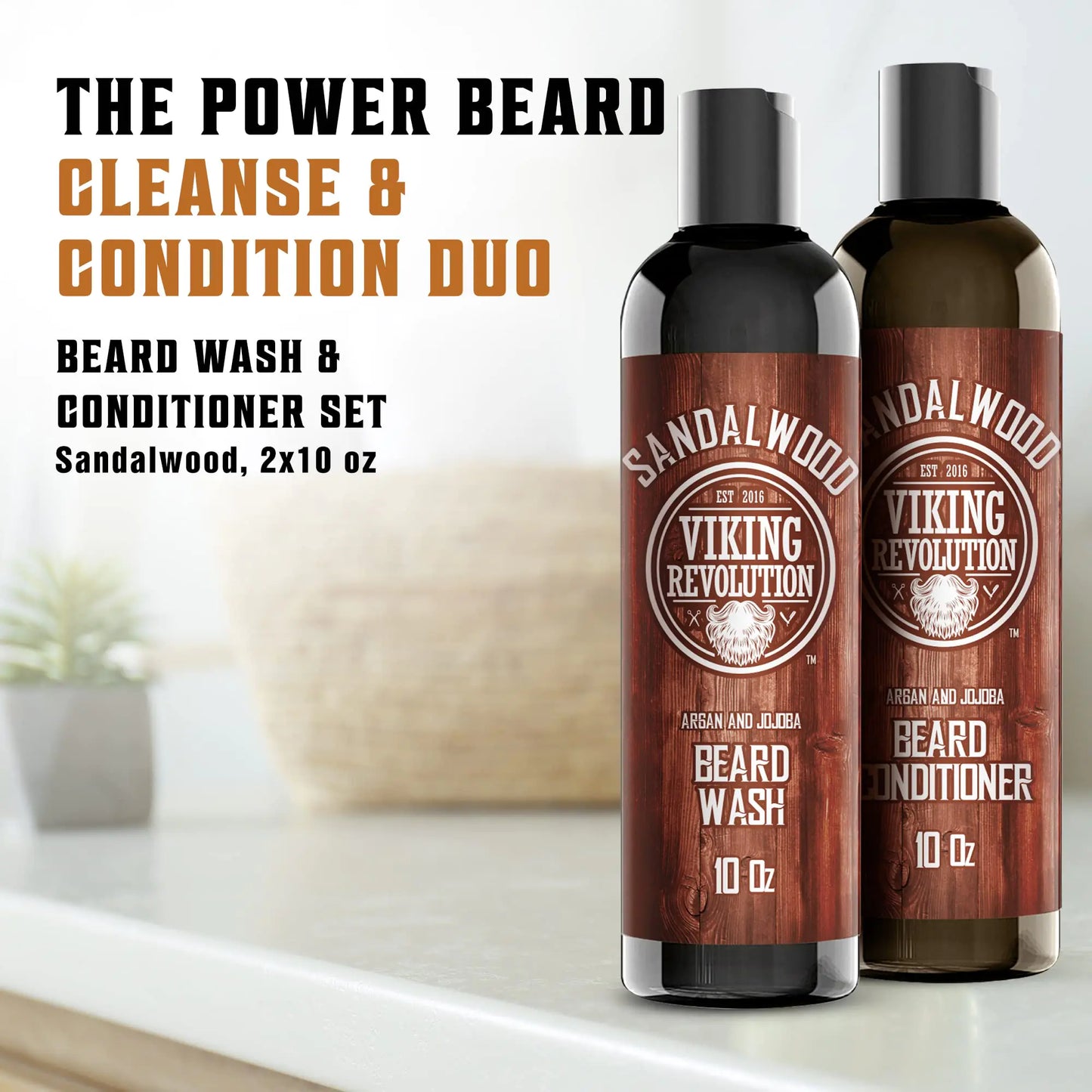 Beard Wash & Beard Conditioner Set w/Argan & Jojoba Oils - Softens & Strengthens - Natural Sandalwood Scent - Beard Shampoo w/Beard Oil (10oz) 10 Ounce (Pack of 2)