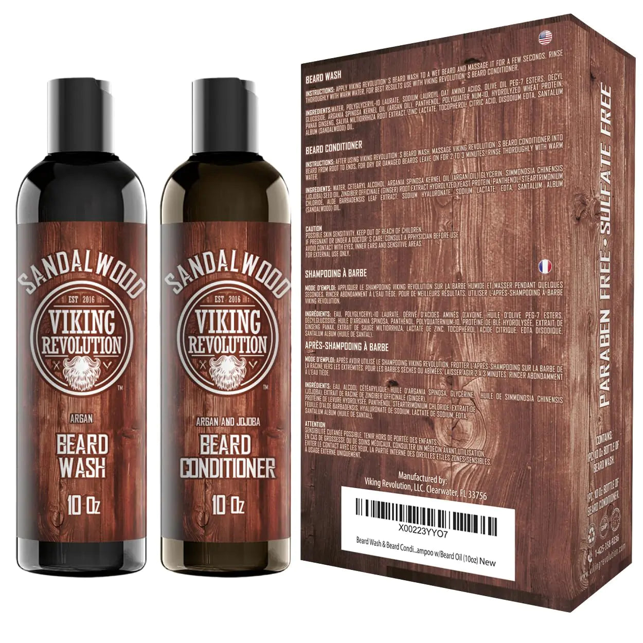 Beard Wash & Beard Conditioner Set w/Argan & Jojoba Oils - Softens & Strengthens - Natural Sandalwood Scent - Beard Shampoo w/Beard Oil (10oz) 10 Ounce (Pack of 2)